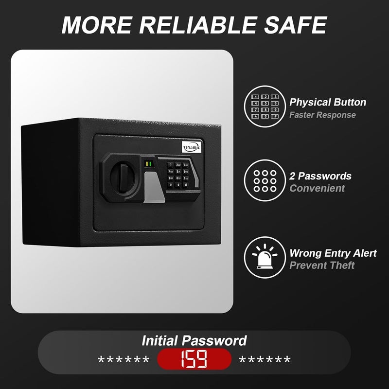Tenamic Safe Box 0.23 Cubic Feet Electronic Digital Security Box, Keypad Lock Box Cabinet Safes, Solid Alloy Steel Office Hotel Home Safe, HB17 Black - Image 3